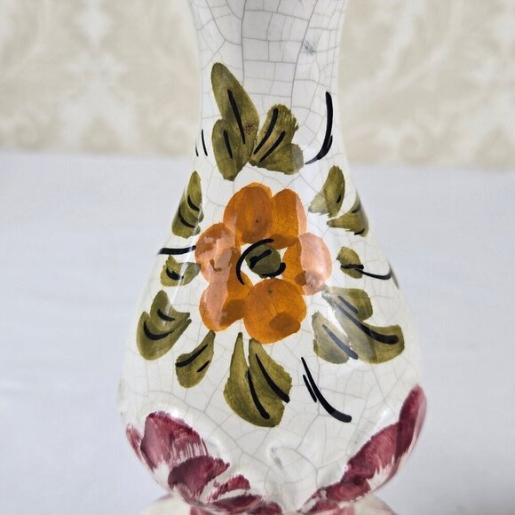 Pair of Ceramic Candle Holders/Lamp Bases Pink White Floral Hand Painted Vintage - Picture 7 of 9